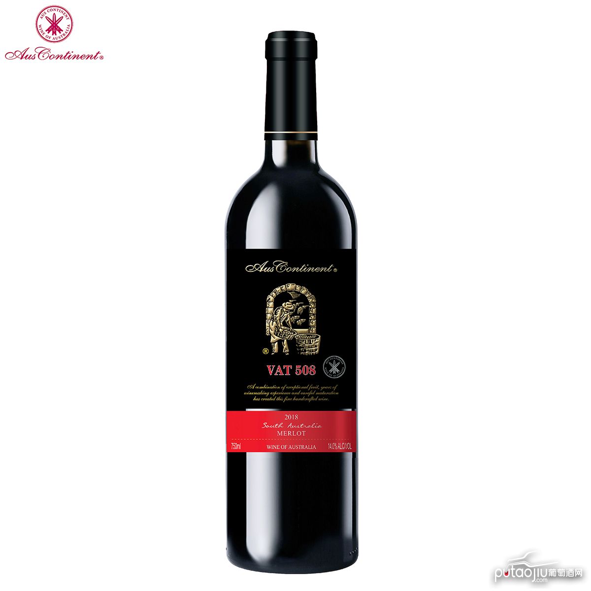 澳大利亚南澳产区澳洲大陆酒庄美乐VAT 508 干红葡萄酒红酒