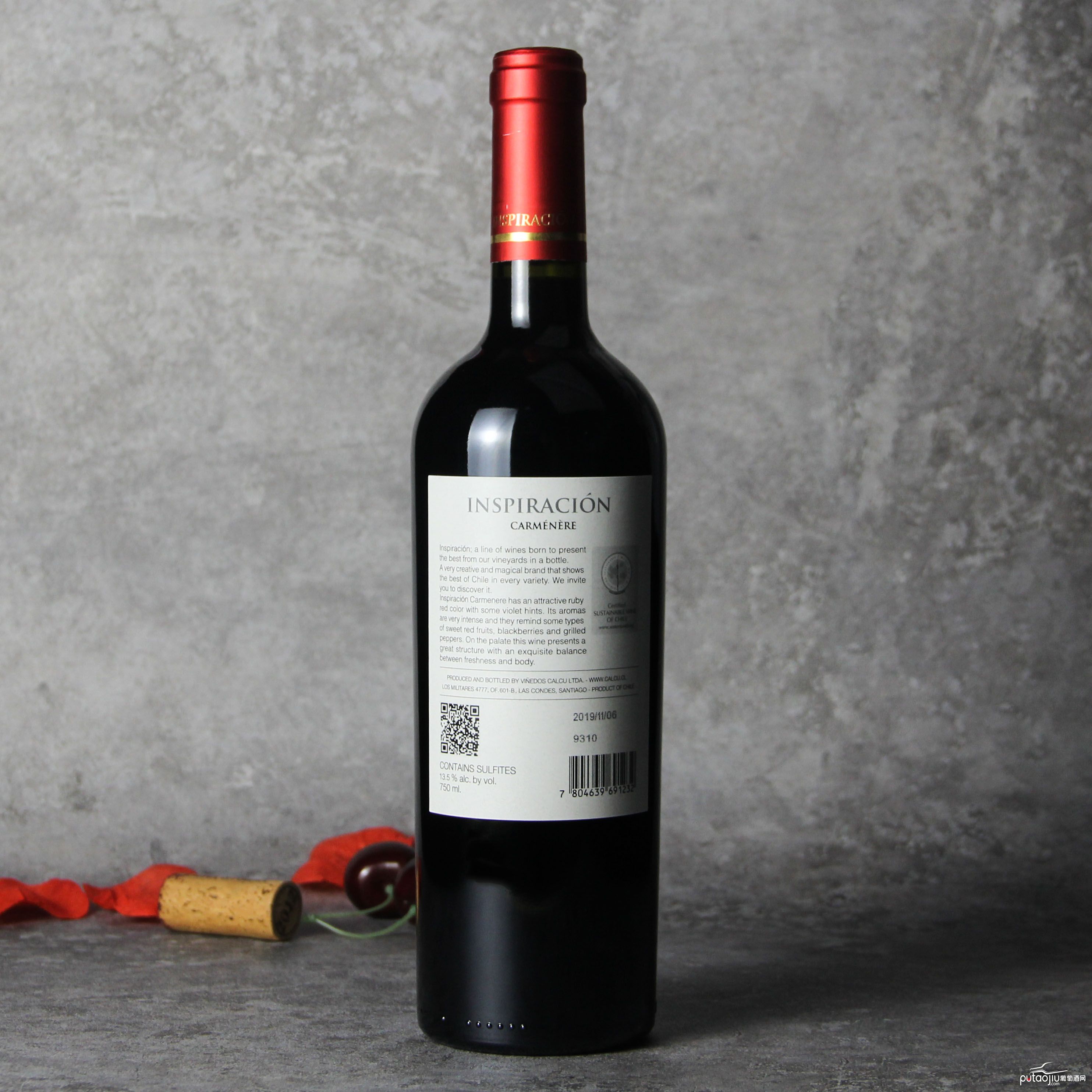 智利空加瓜谷灵感单一园佳美娜红葡萄酒红酒
