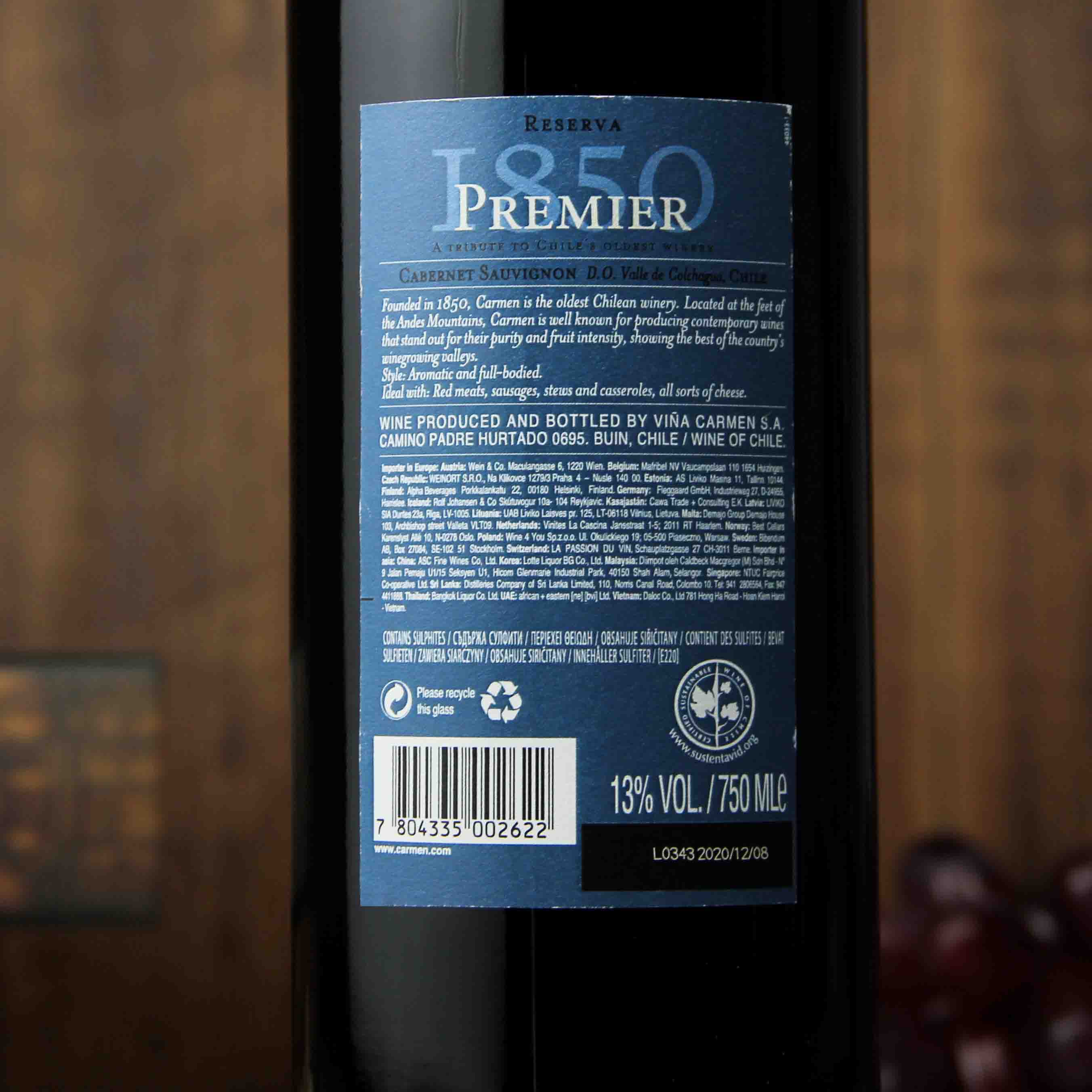 智利科尔查瓜山谷卡乐门先驱者系列赤霞珠红葡萄酒 